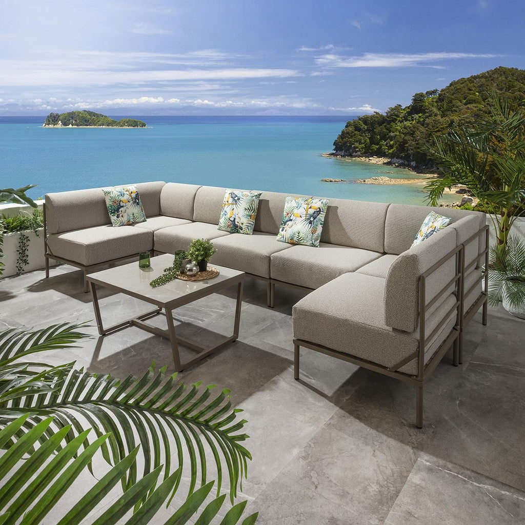 Ensemble canapé d'angle en U Alfie Garden, couleur crème latte, 360 x 144 cm, U8