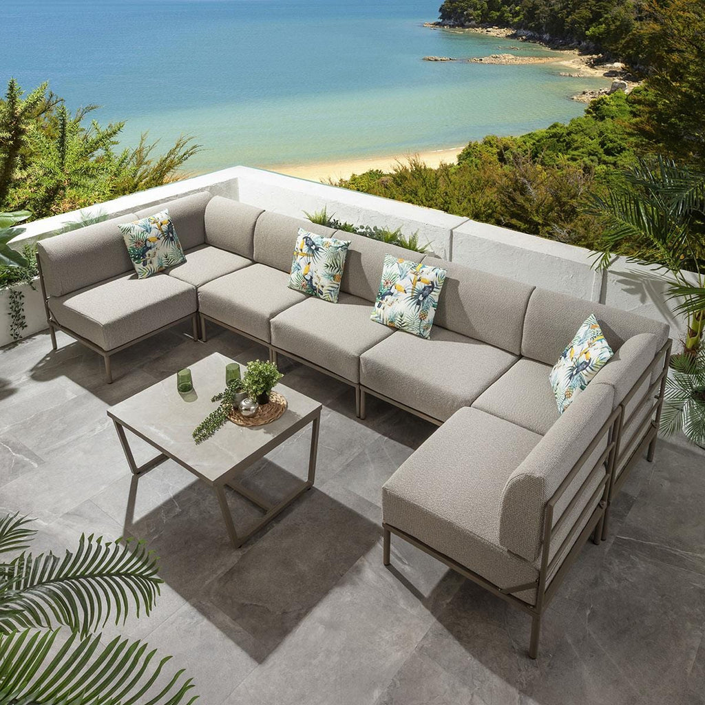 Ensemble canapé d'angle en U Alfie Garden, couleur crème latte, 360 x 144 cm, U8