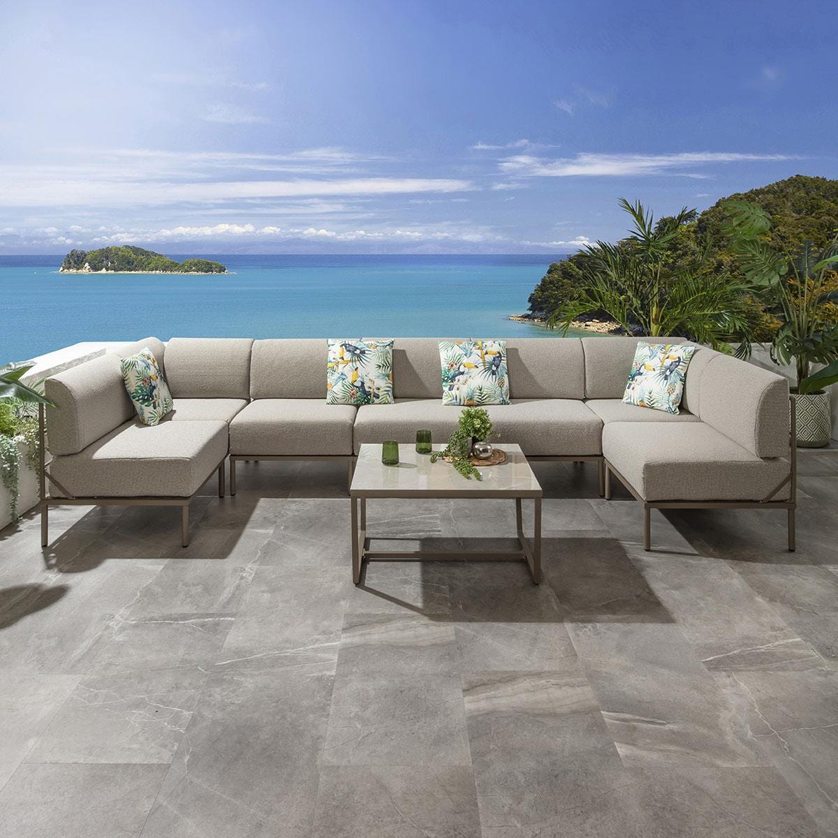 Ensemble canapé d'angle en U Alfie Garden, couleur crème latte, 360 x 144 cm, U8