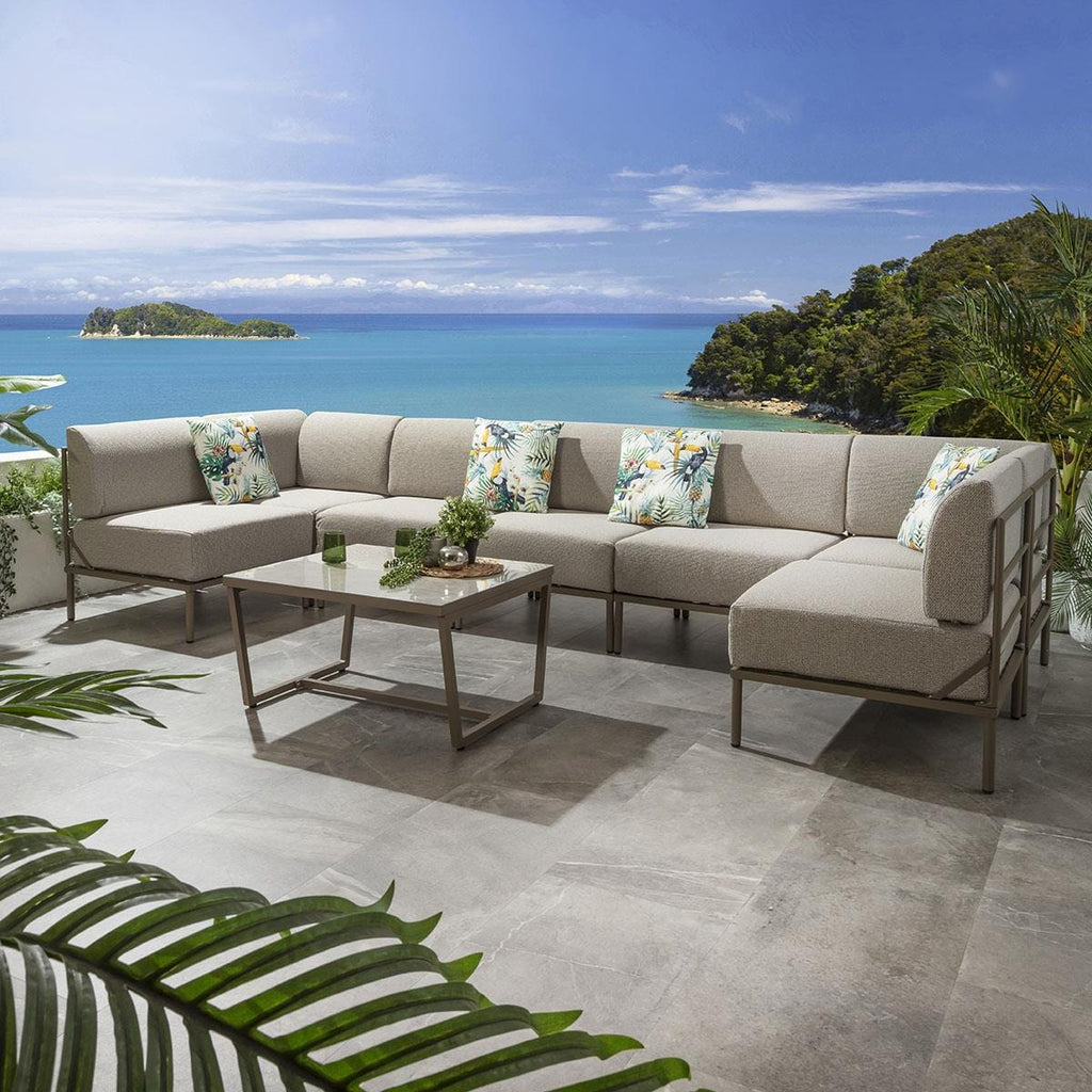 Ensemble canapé d'angle en U Alfie Garden, couleur crème latte, 360 x 144 cm, U8