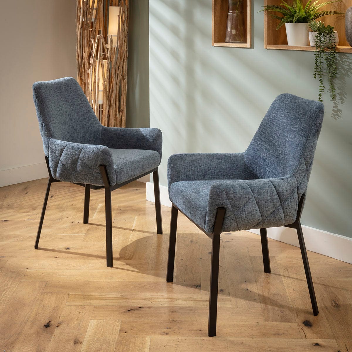 Ensemble de salle à manger extensible 6 places Cora &amp; Cain, en chenille bleue et céramique blanche