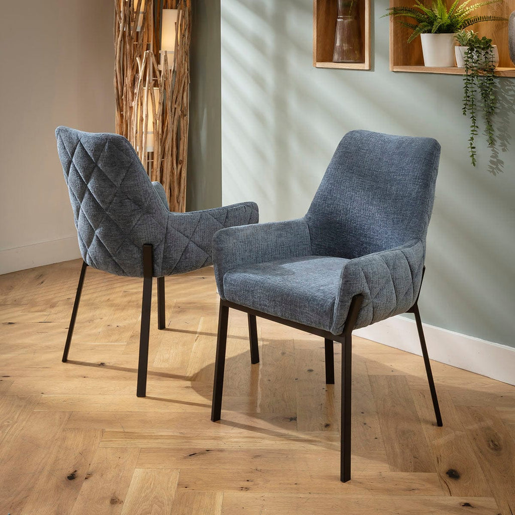 4 chaises de salle à manger Cora Modern Carver avec accoudoirs, en chenille bleue