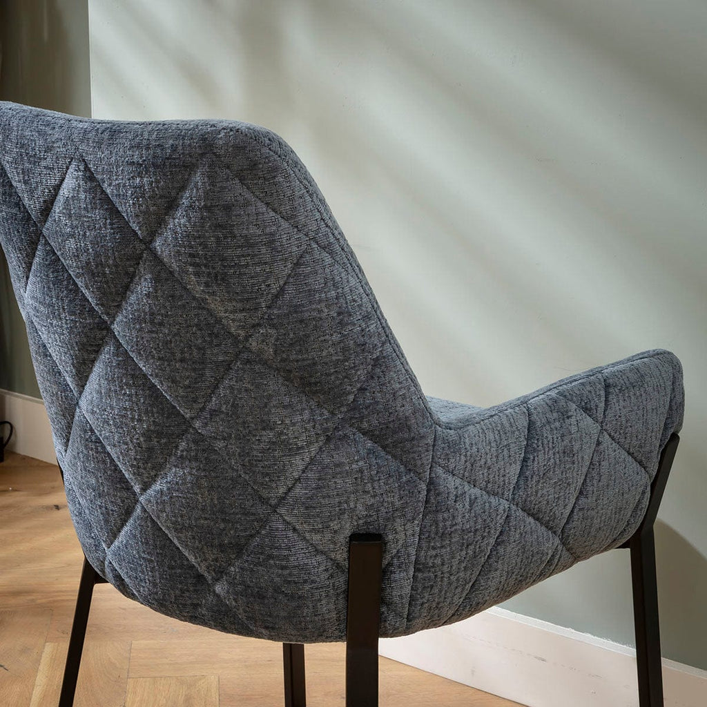 Ensemble de salle à manger rond extensible 6 places Cora &amp; Rudie, en chenille bleue et céramique blanche mate