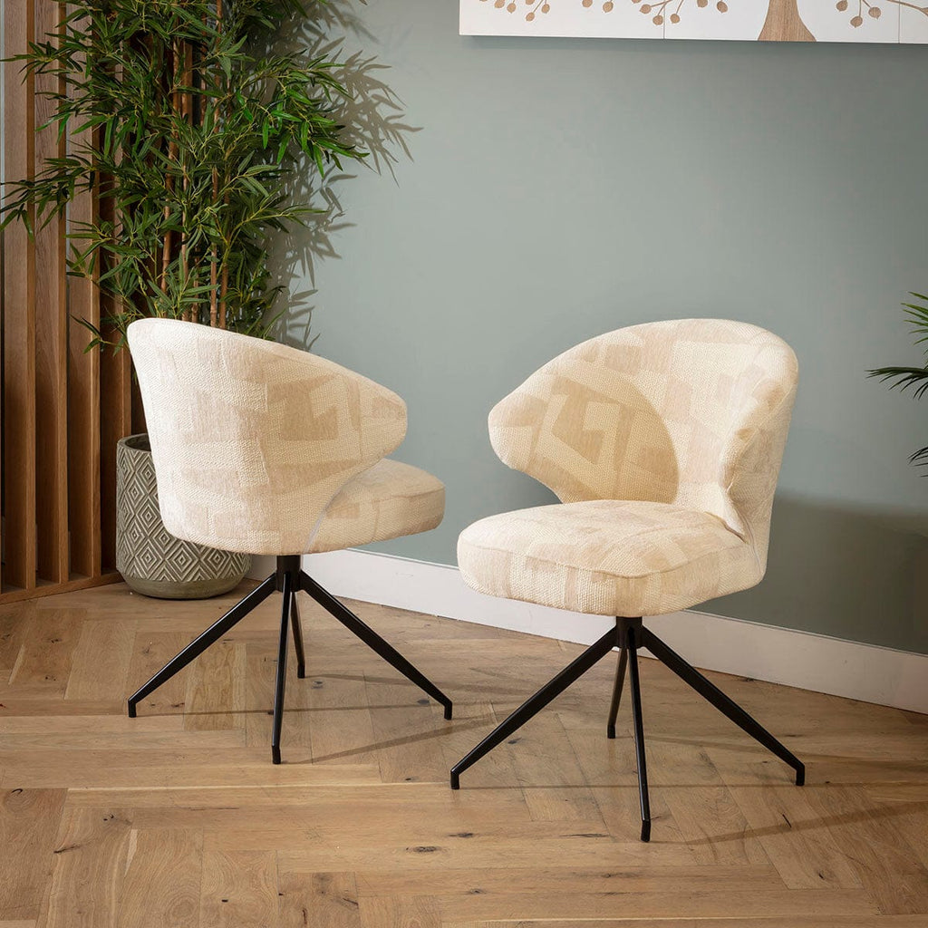 Chaise de salle à manger pivotante moderne Enzo en tissu à motif crème riche
