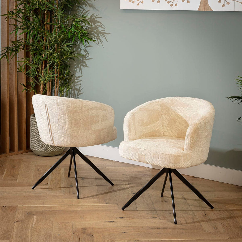 Chaise de salle à manger pivotante moderne Lyla et tissu à motifs crème