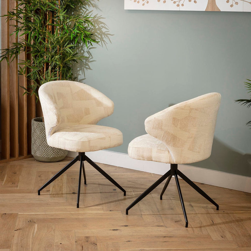 Chaise de salle à manger pivotante moderne Enzo en tissu à motif crème riche