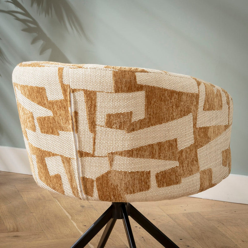 Chaise de salle à manger pivotante moderne Lyla, tissu à motifs crème et moutarde