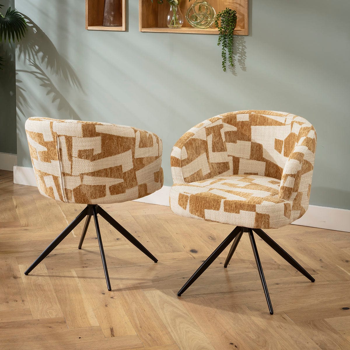 4 chaises de salle à manger pivotantes modernes Lyla en tissu blanc et jaune