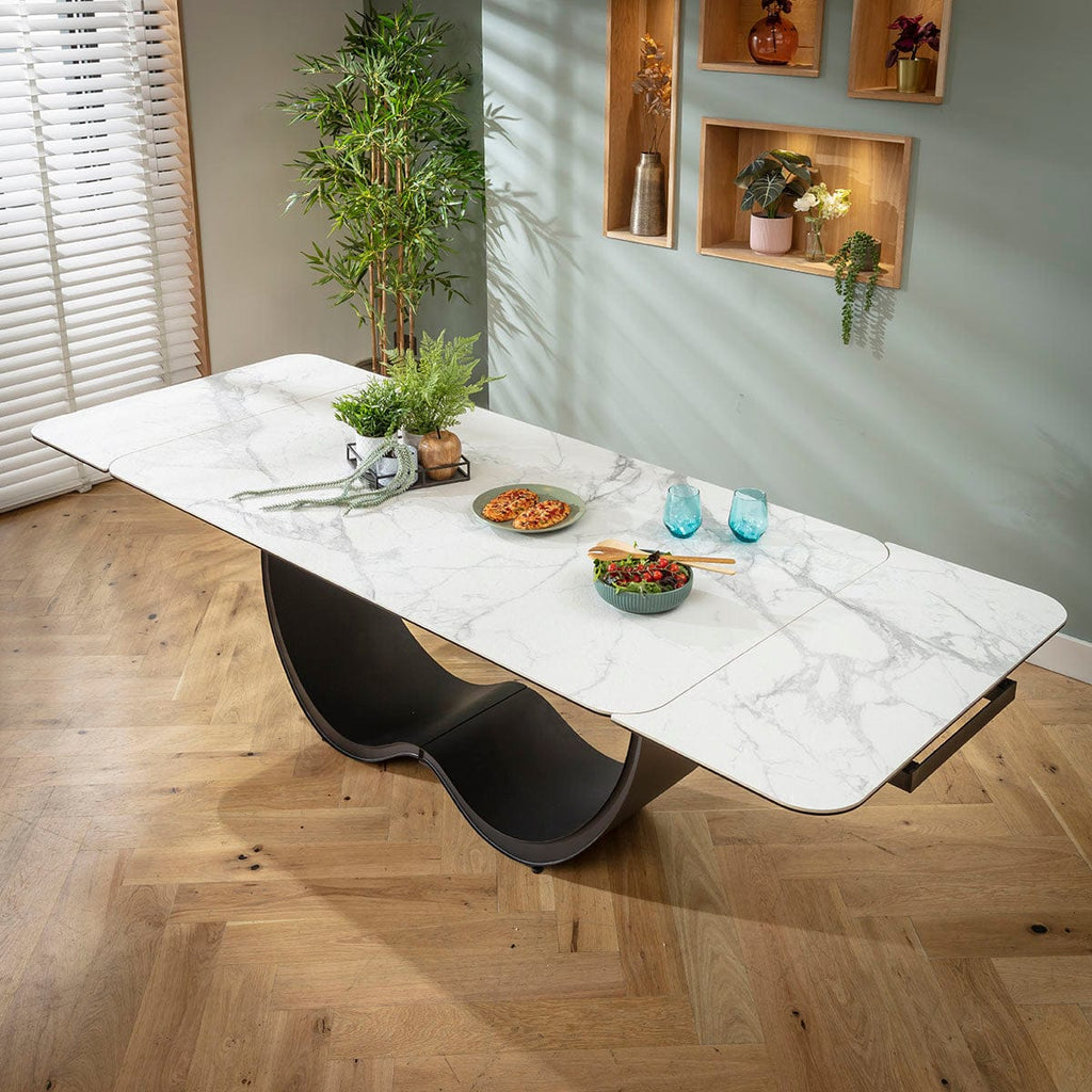 Ensemble de salle à manger extensible 6 places Millie &amp; Hugo, style moderne, en céramique grise et blanche mate