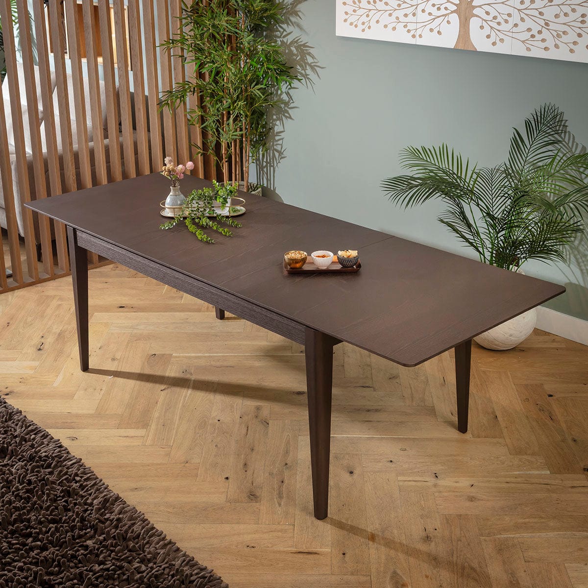 Table de salle à manger extensible Ruben en bois marron, grande taille (168-248 cm).