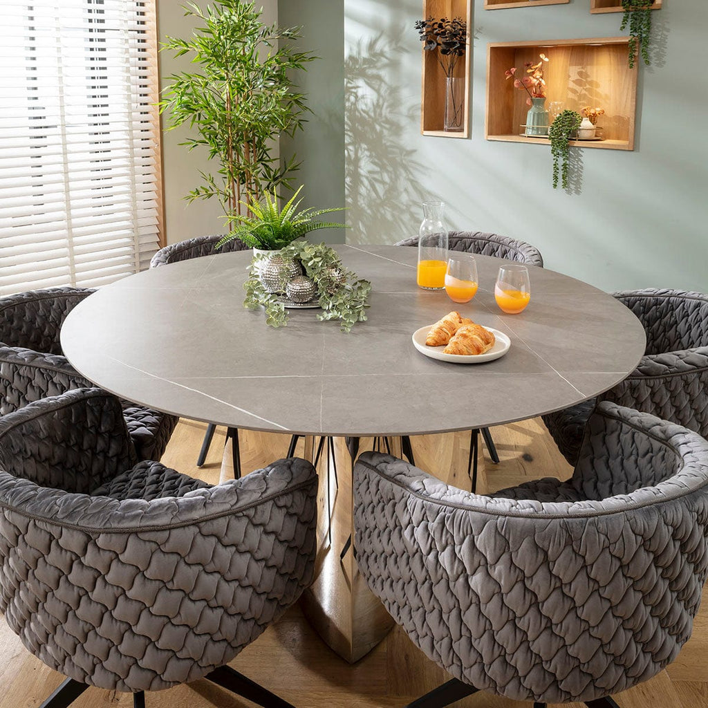 Ensemble de salle à manger moderne 6 places Maple &amp; Dynasty en céramique effet marbre gris et argent