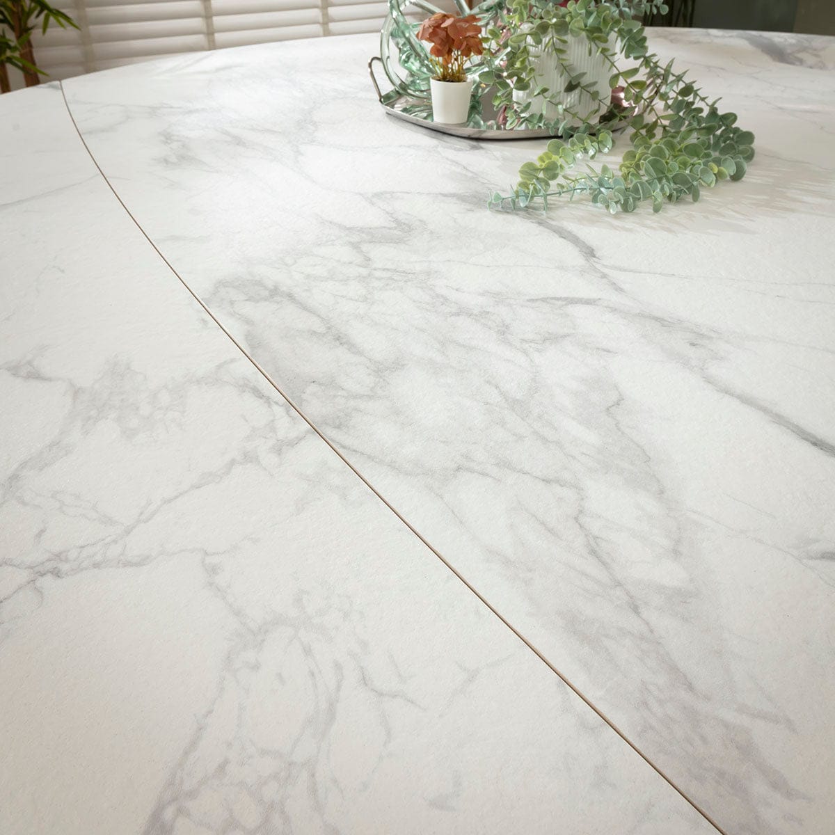 Table de salle à manger ronde extensible Rudie, céramique blanche mate, 115-190 cm