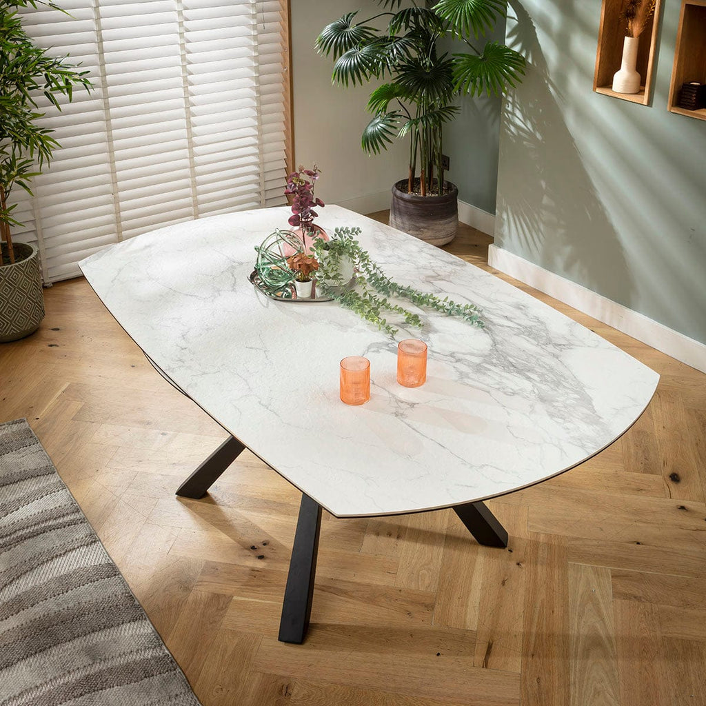 Table de salle à manger ronde extensible Rudie, céramique blanche mate, 115-190 cm