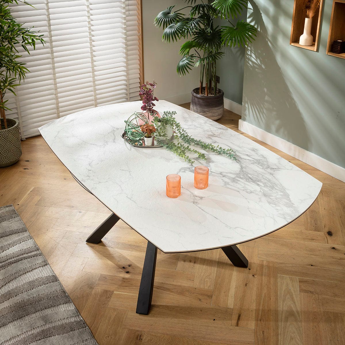 Table de salle à manger ronde extensible Rudie, céramique blanche mate, 115-190 cm
