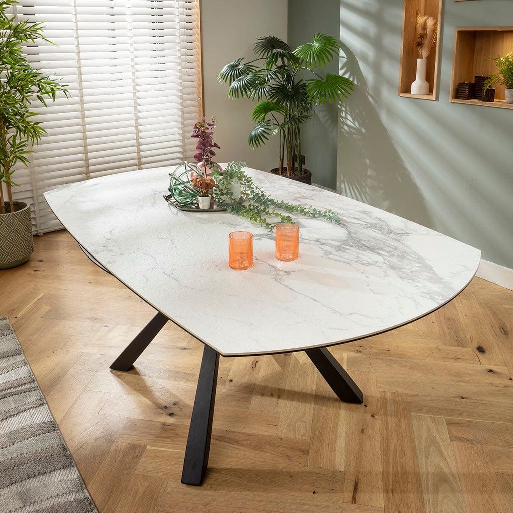 Table de salle à manger ronde extensible Rudie, céramique blanche mate, 115-190 cm