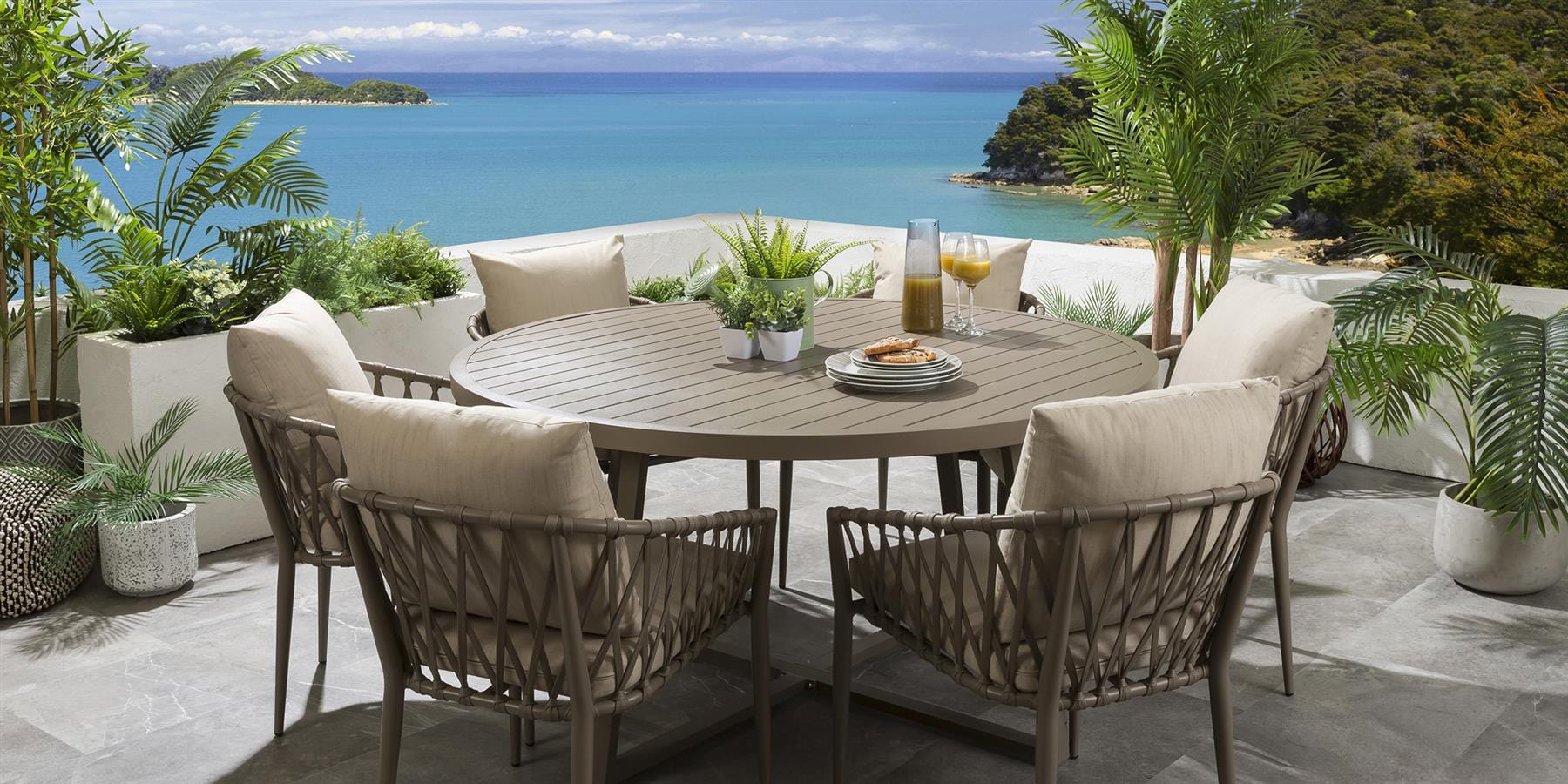 Ensemble de salle à manger rond 6 places Verity - Beige