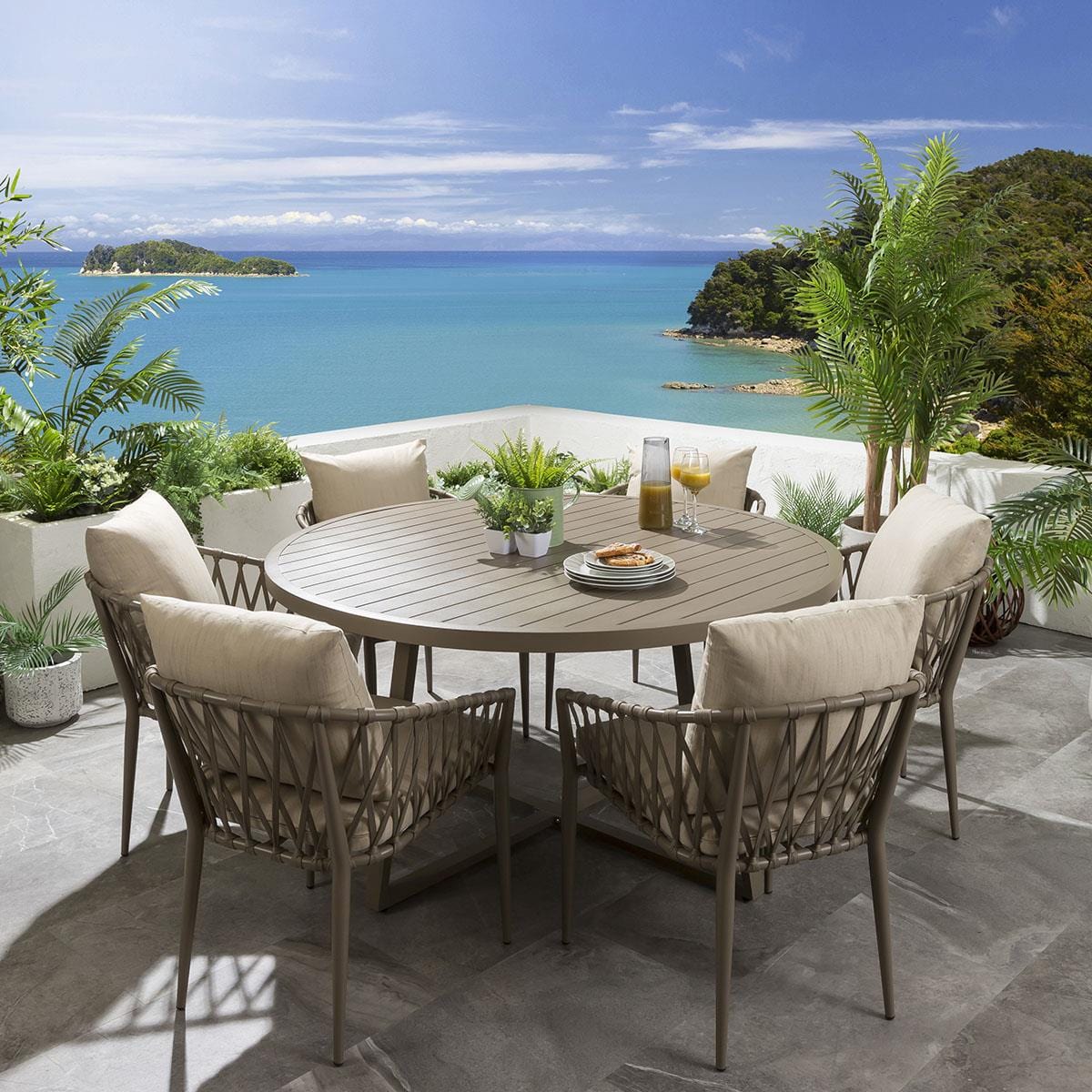 Ensemble de salle à manger rond 6 places Verity - Beige