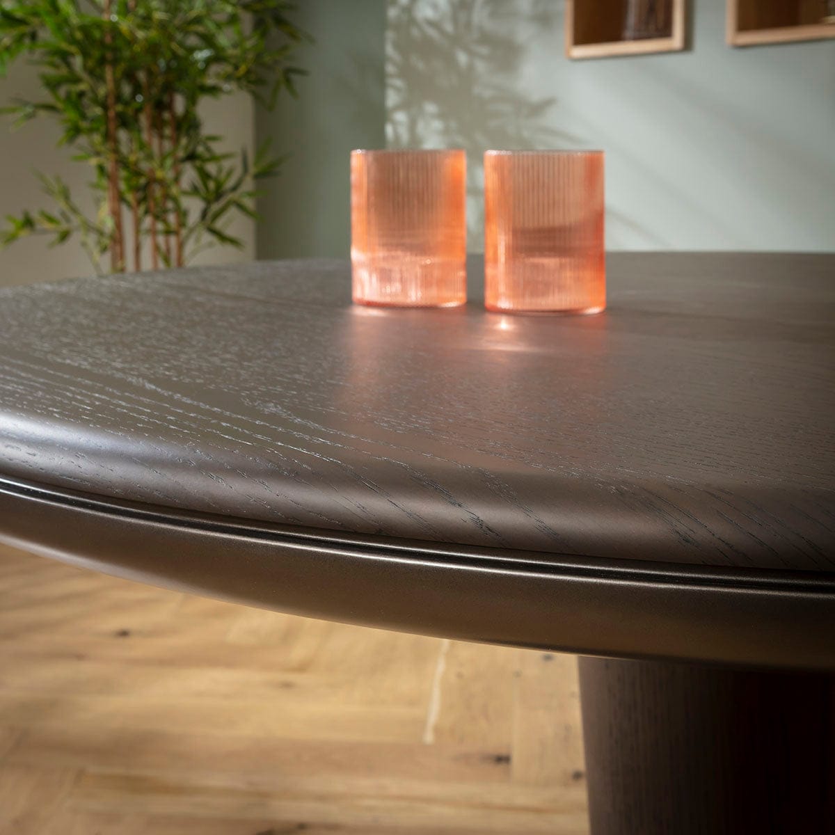 Table de salle à manger ronde moderne Pluto en bois, chêne gris délavé, 115 cm