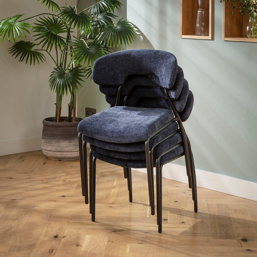 4 chaises de salle à manger Oscar style scandinave moderne, en tissu bleu