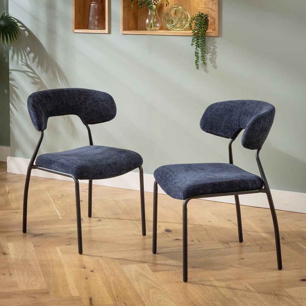 4 chaises de salle à manger Oscar style scandinave moderne, en tissu bleu