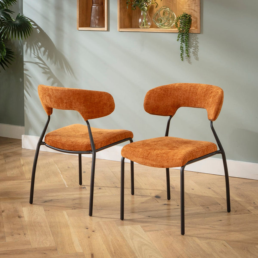 Chaise de salle à manger Oscar Modern Scandi en tissu orange brûlé