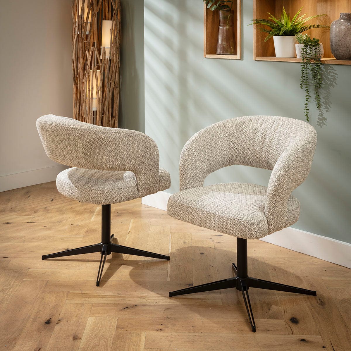 4 chaises de salle à manger pivotantes modernes Aubrey en tissu gris naturel