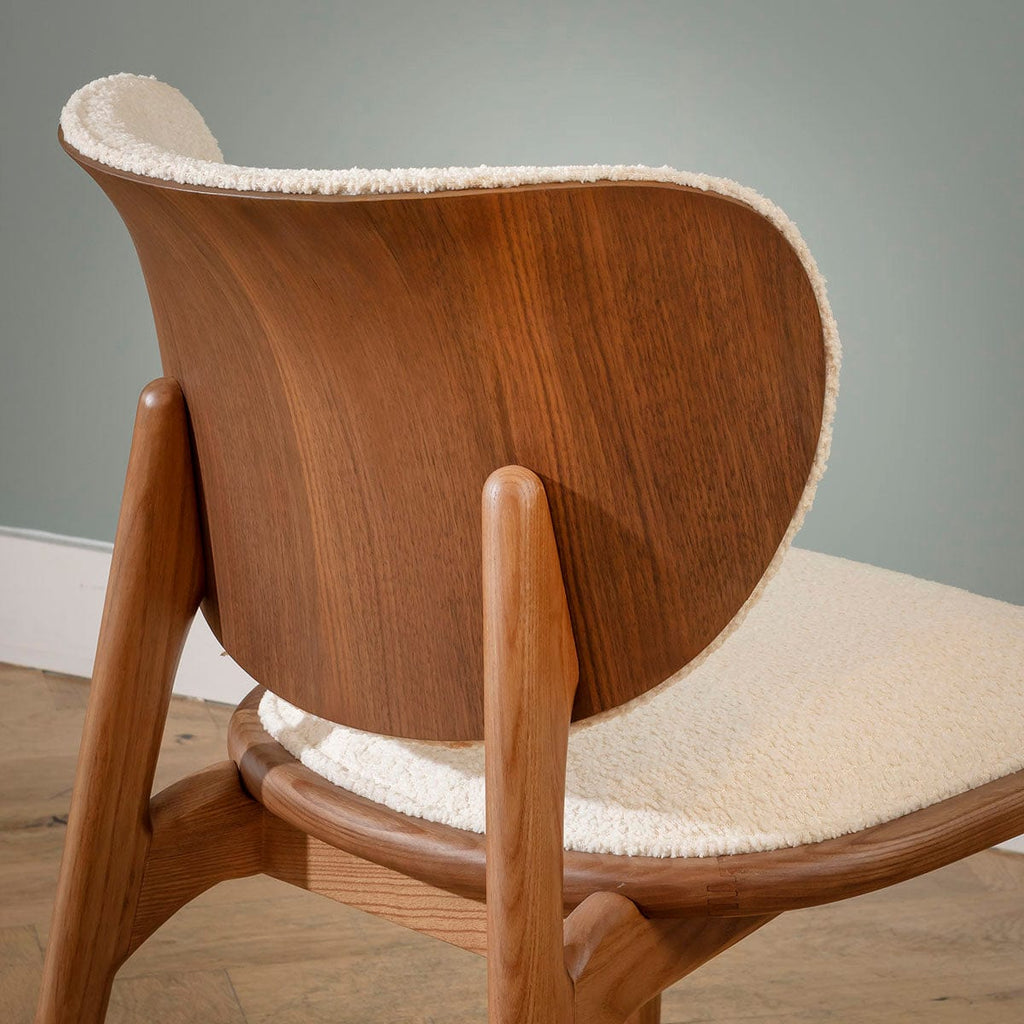 Ensemble de salle à manger Phoenix Designer 8 places, tissu bouclé blanc et bois de noyer