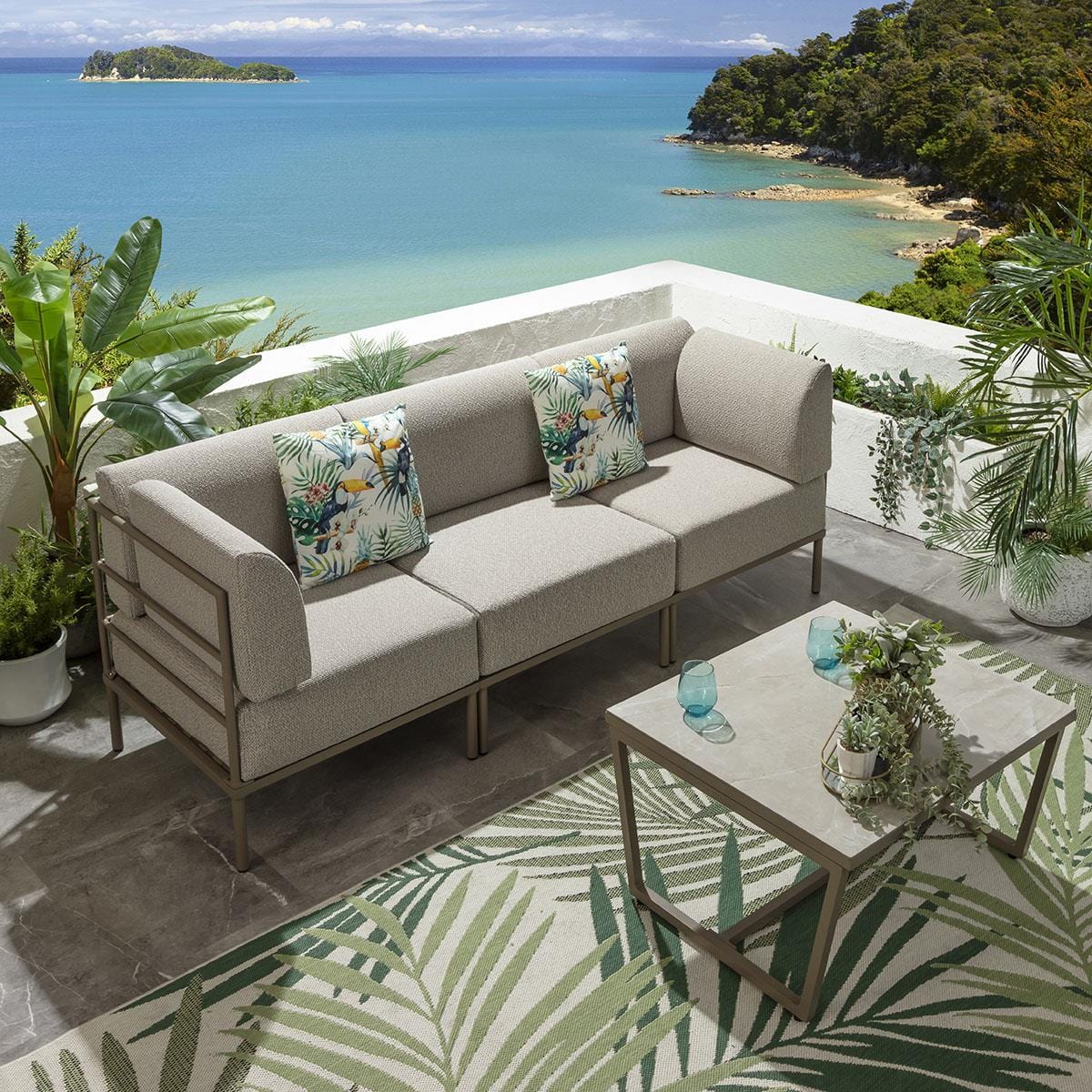 Ensemble de canapé de jardin modulaire Alfie, couleur crème latte, 216 x 72 cm, S4