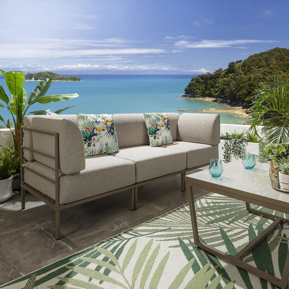 Ensemble de canapé de jardin modulaire Alfie, couleur crème latte, 216 x 72 cm, S4