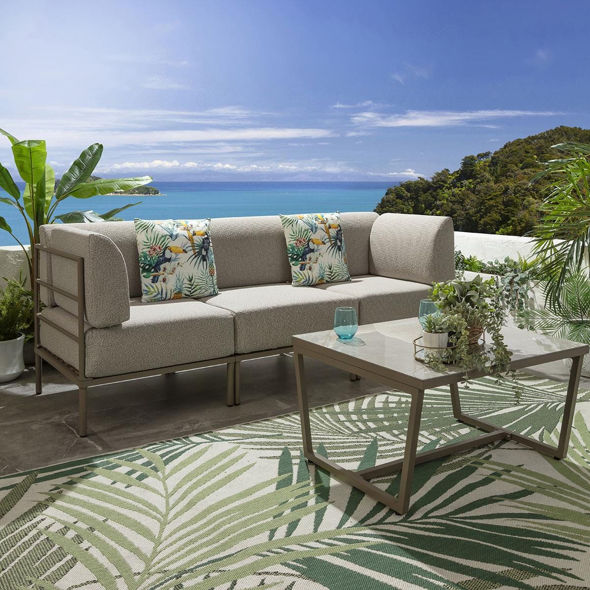 Ensemble de canapé de jardin modulaire Alfie, couleur crème latte, 216 x 72 cm, S4