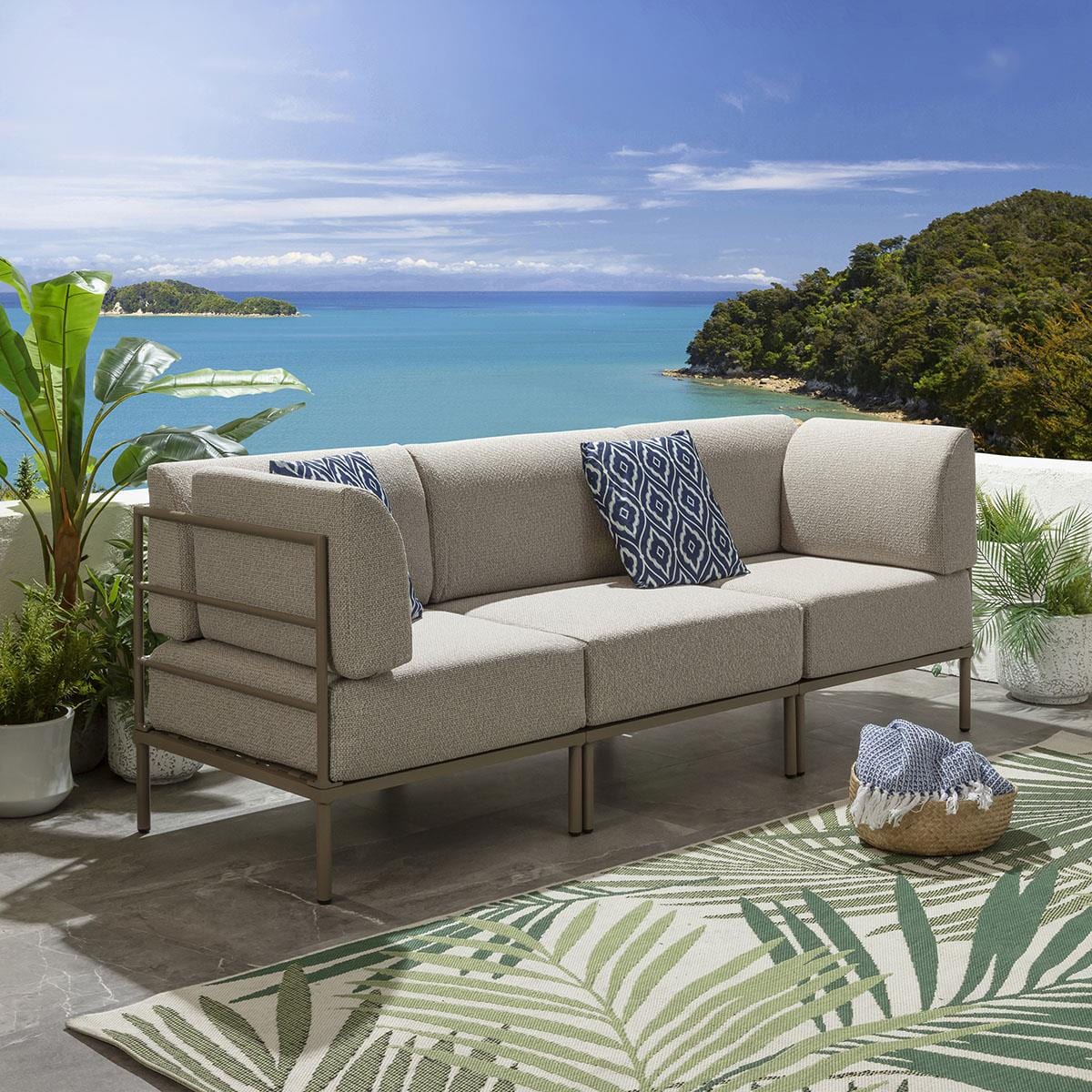 Ensemble de canapé de jardin modulaire Alfie, couleur crème latte, 216 x 72 cm, S3