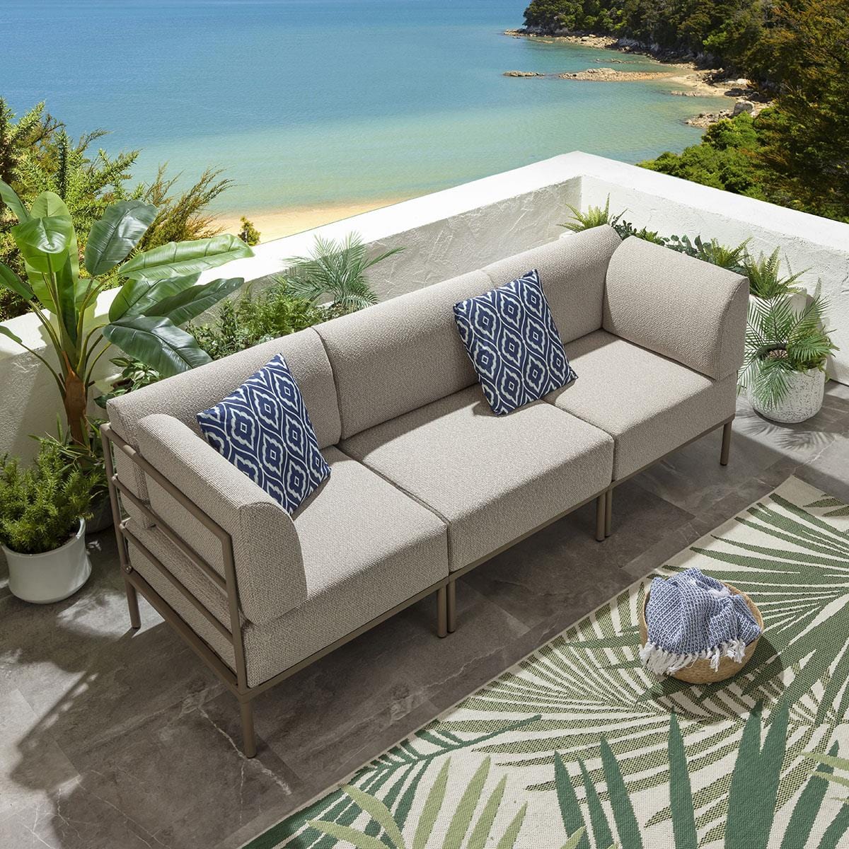 Ensemble de canapé de jardin modulaire Alfie, couleur crème latte, 216 x 72 cm, S3