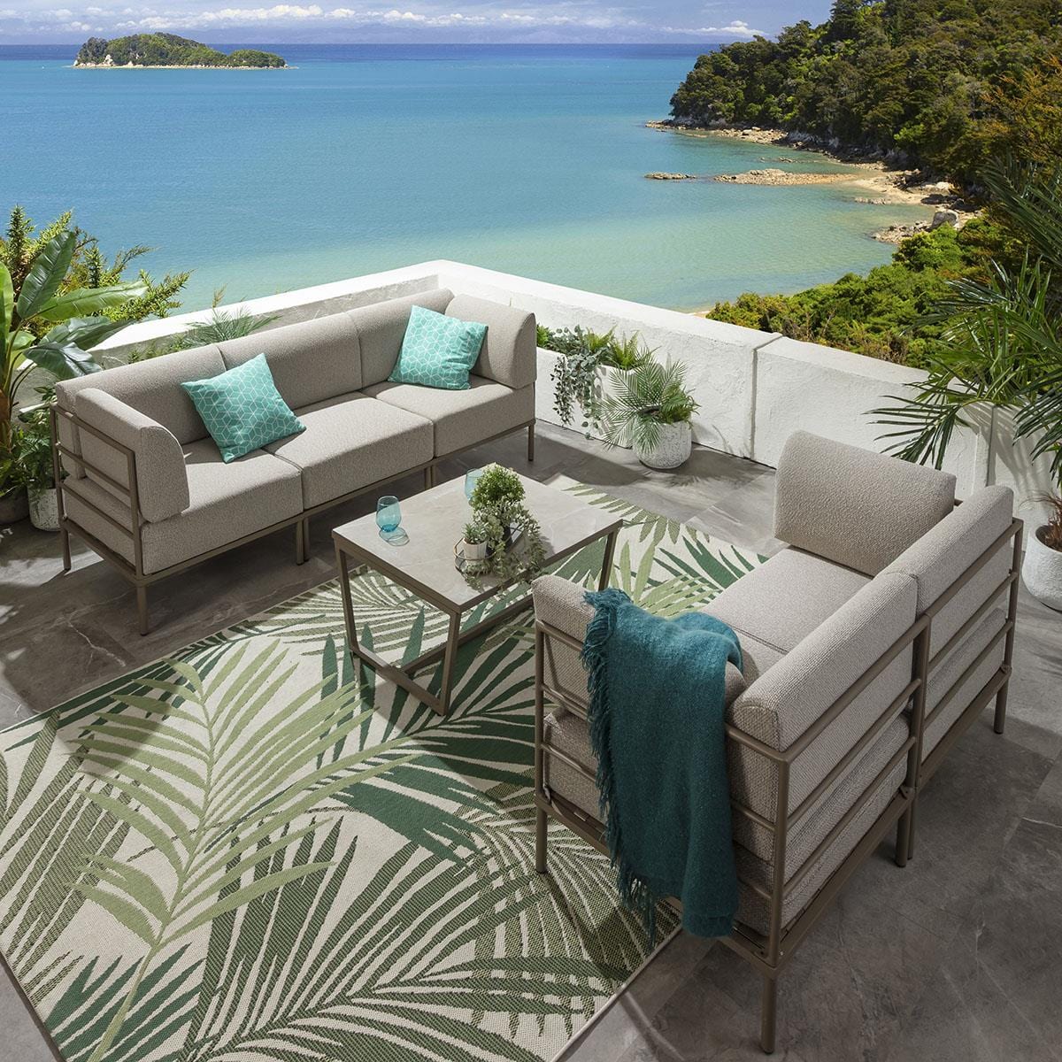 Ensemble de canapés de jardin modulaires Alfie, couleur crème latte, 144 cm et 216 cm, S2+S4