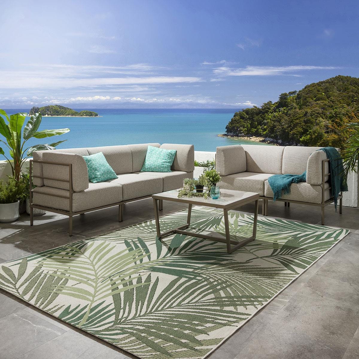 Ensemble de canapés de jardin modulaires Alfie, couleur crème latte, 144 cm et 216 cm, S2+S4