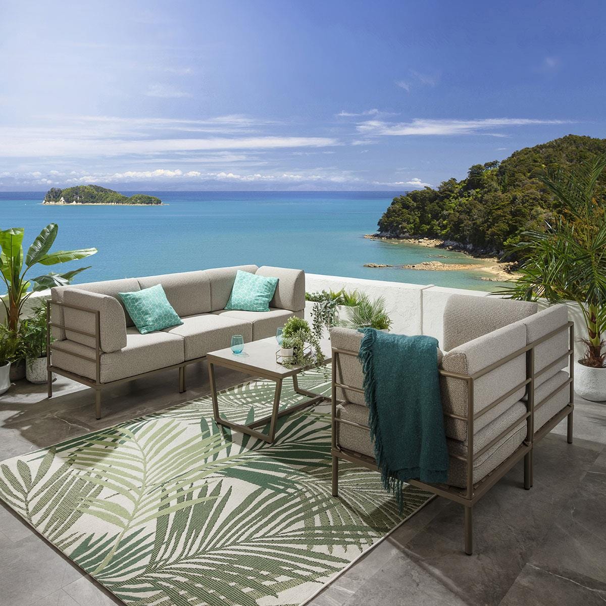 Ensemble de canapés de jardin modulaires Alfie, couleur crème latte, 144 cm et 216 cm, S2+S4