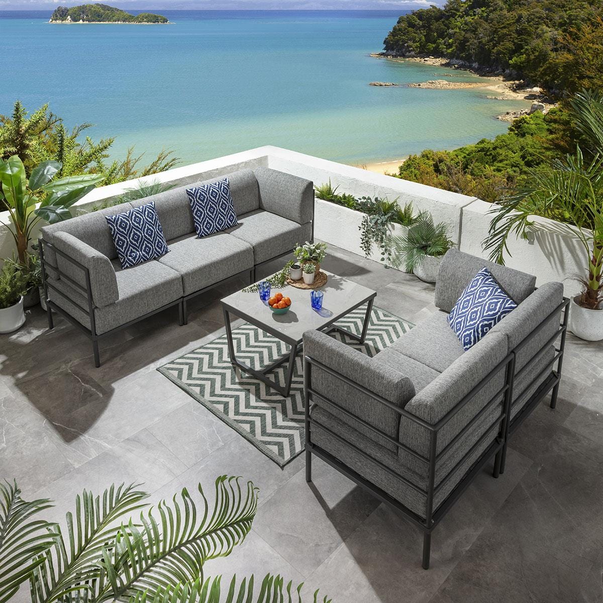 Ensemble de canapés de jardin modulaires Alfie Gris fumé 144 cm et 216 cm S2+S4