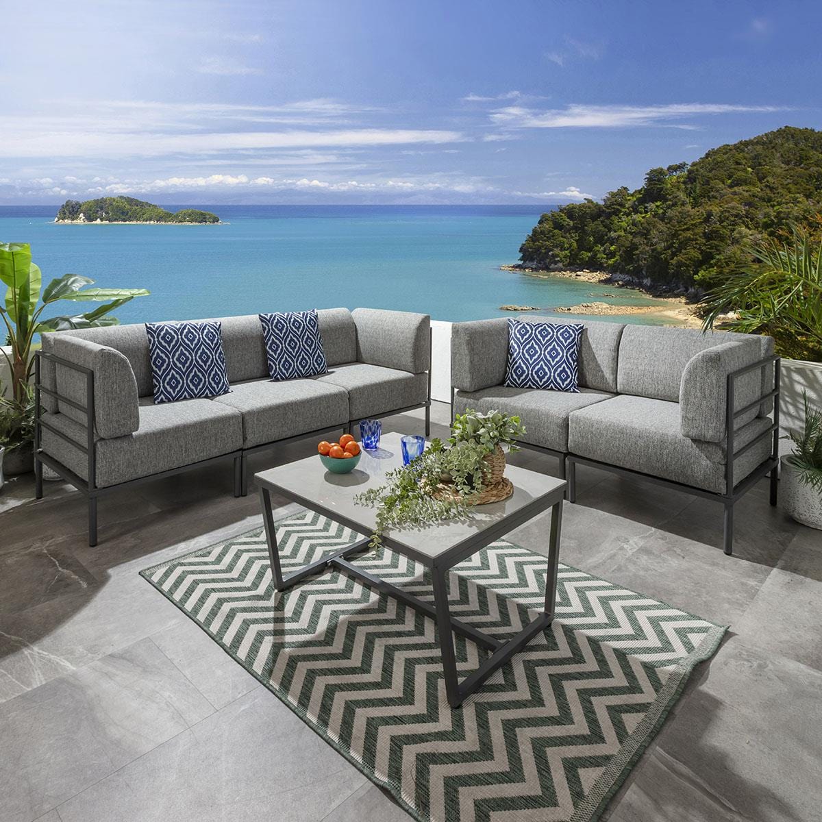 Ensemble de canapés de jardin modulaires Alfie Gris fumé 144 cm et 216 cm S2+S4