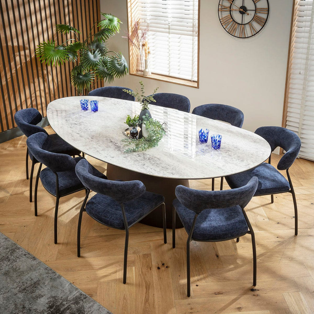 Ensemble de salle à manger ovale 8 places Oscar &amp; Ashford, céramique bleu foncé et grise