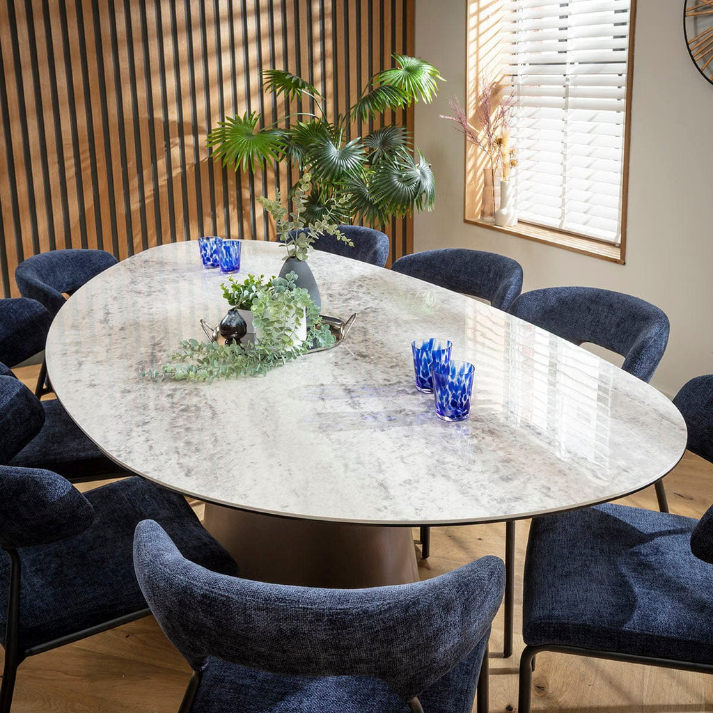 Ensemble de salle à manger ovale 8 places Oscar &amp; Ashford, céramique bleu foncé et grise