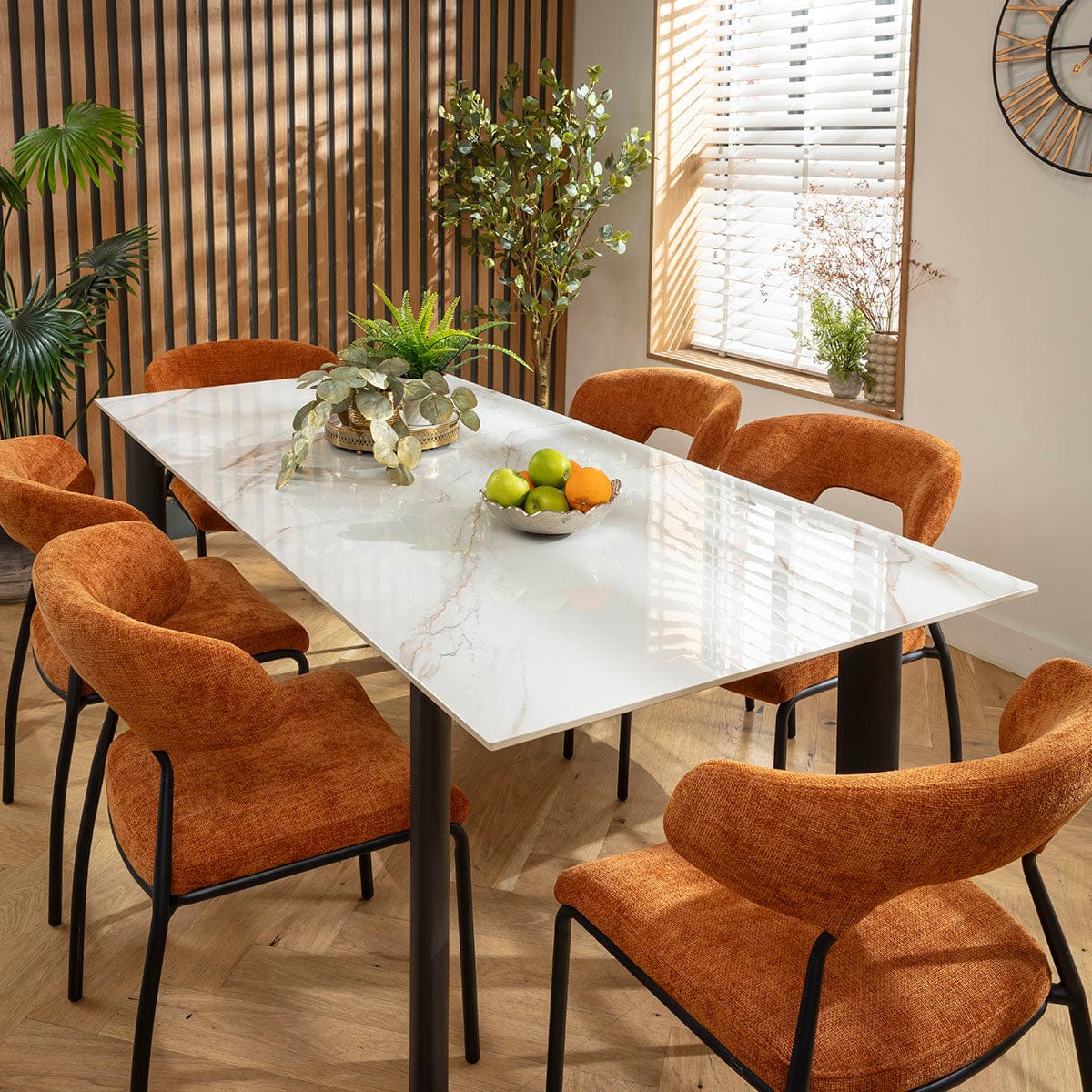 Ensemble de salle à manger extensible 6 places Oscar &amp; Cain, céramique orange brûlé et blanche