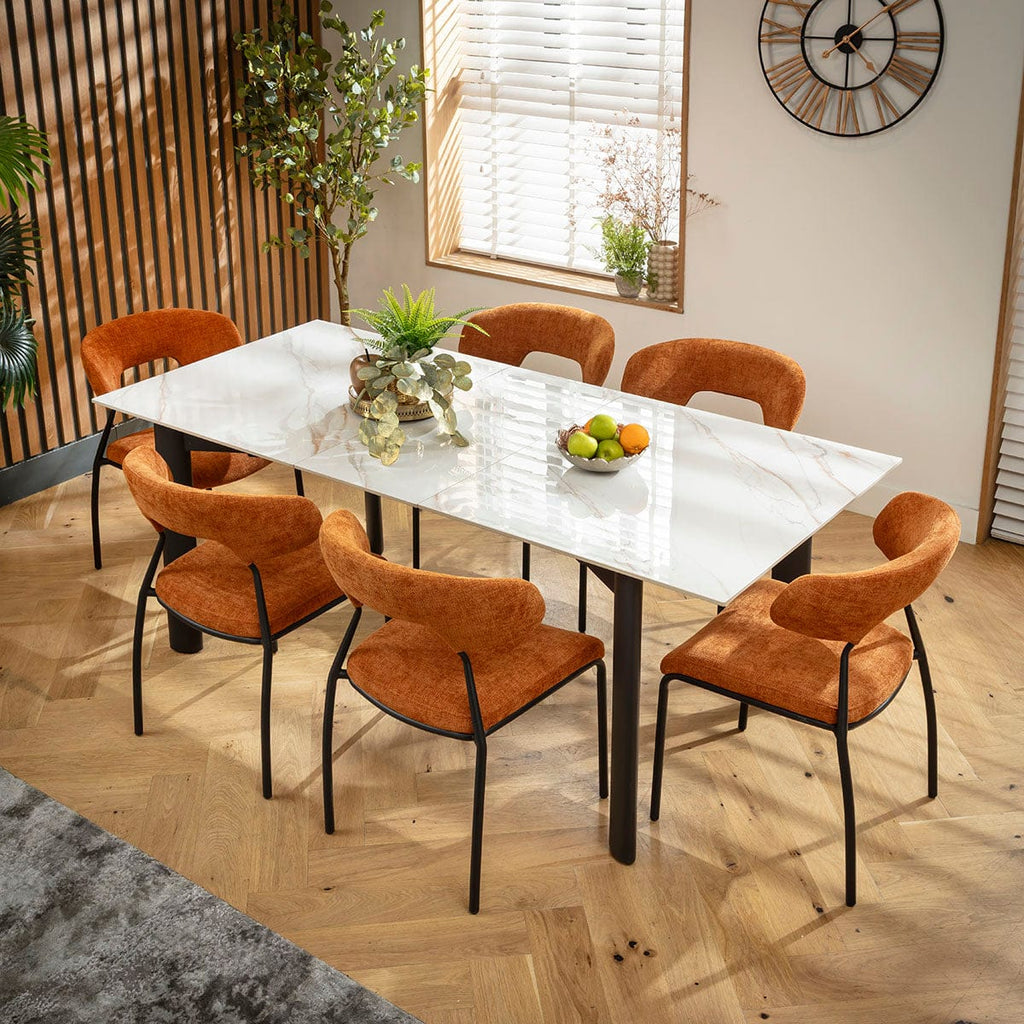 Ensemble de salle à manger extensible 6 places Oscar &amp; Cain, céramique orange brûlé et blanche