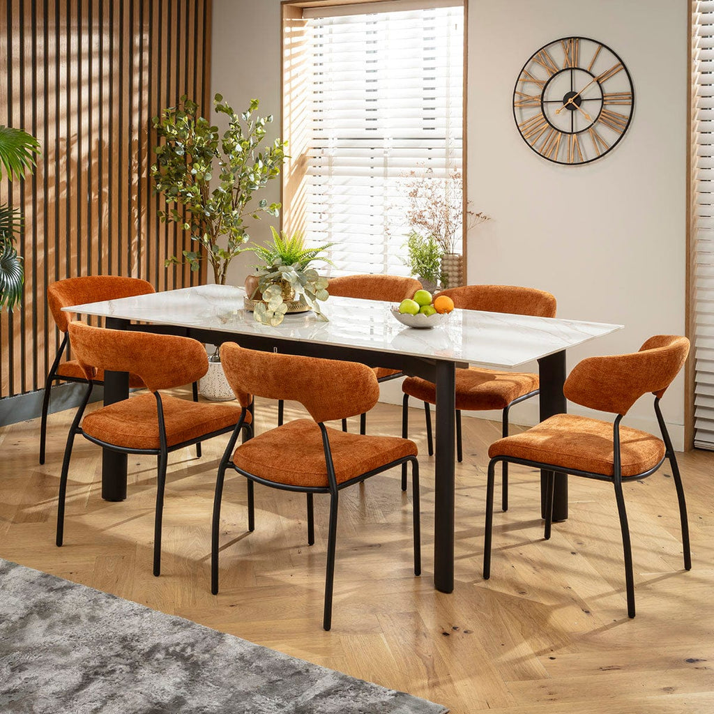Ensemble de salle à manger extensible 6 places Oscar &amp; Cain, céramique orange brûlé et blanche