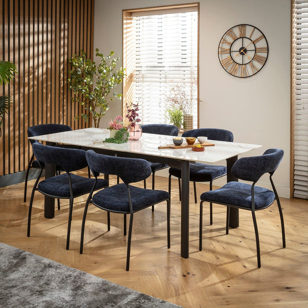 Ensemble de salle à manger extensible 6 places Oscar &amp; Cain en céramique bleu foncé et blanche