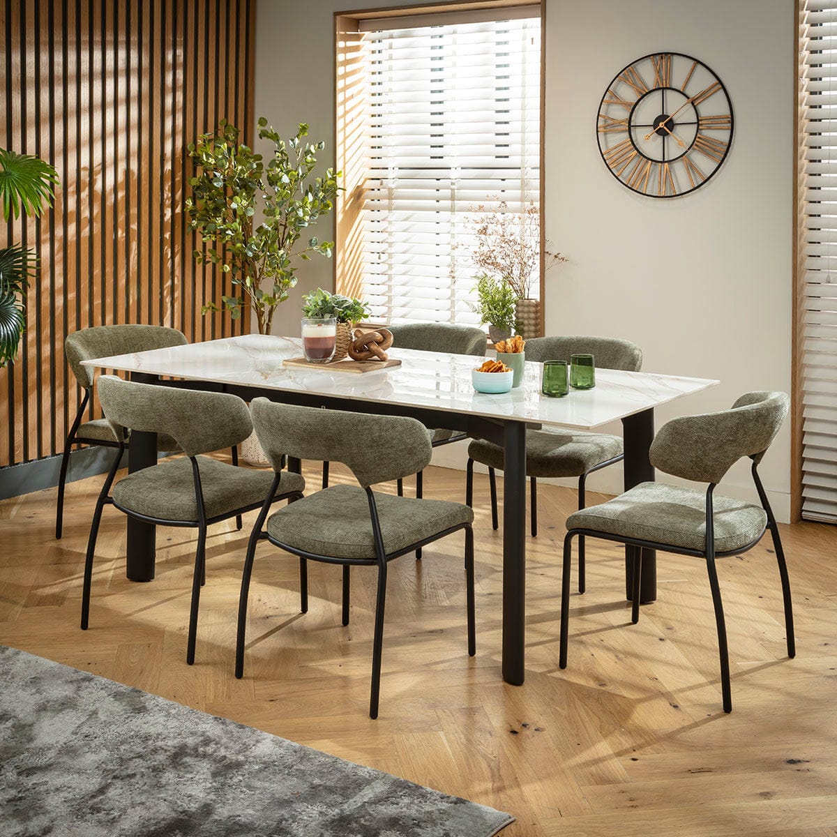 Ensemble de salle à manger extensible 6 places Oscar &amp; Cain en céramique verte et blanche