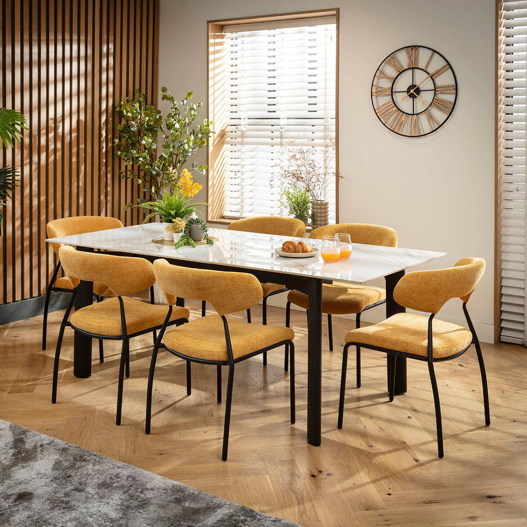 Ensemble de salle à manger extensible 6 places Oscar &amp; Cain, en céramique jaune doré et blanche