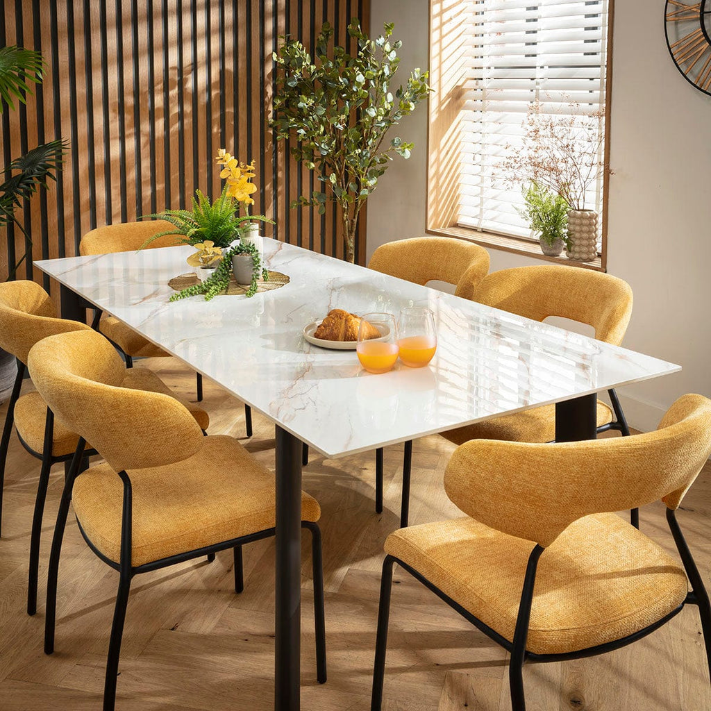 Ensemble de salle à manger extensible 6 places Oscar &amp; Cain, en céramique jaune doré et blanche