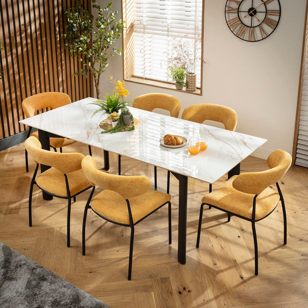 Ensemble de salle à manger extensible 6 places Oscar &amp; Cain, en céramique jaune doré et blanche