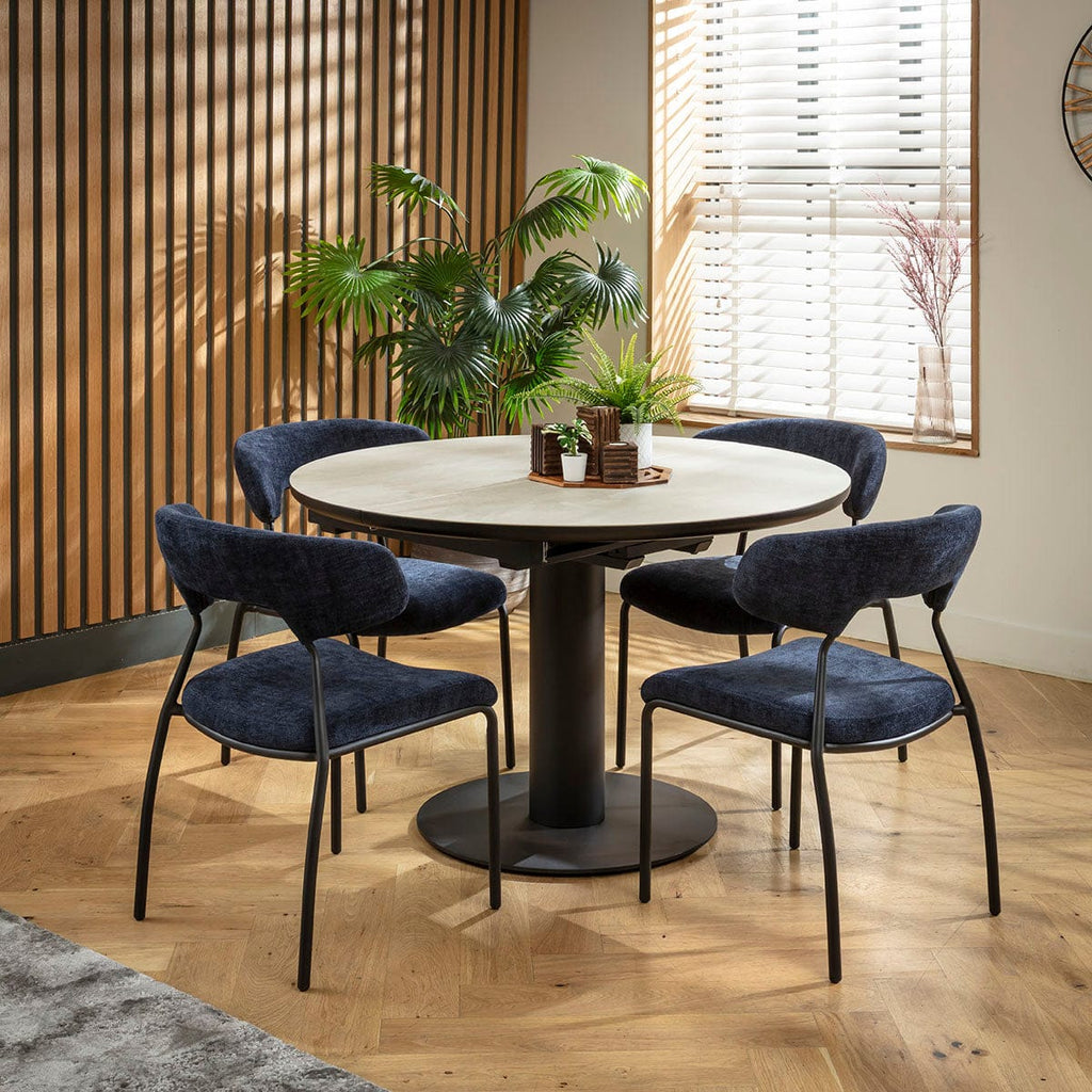 Ensemble de salle à manger rond extensible 4 places Oscar &amp; Venus en céramique bleue et gris clair