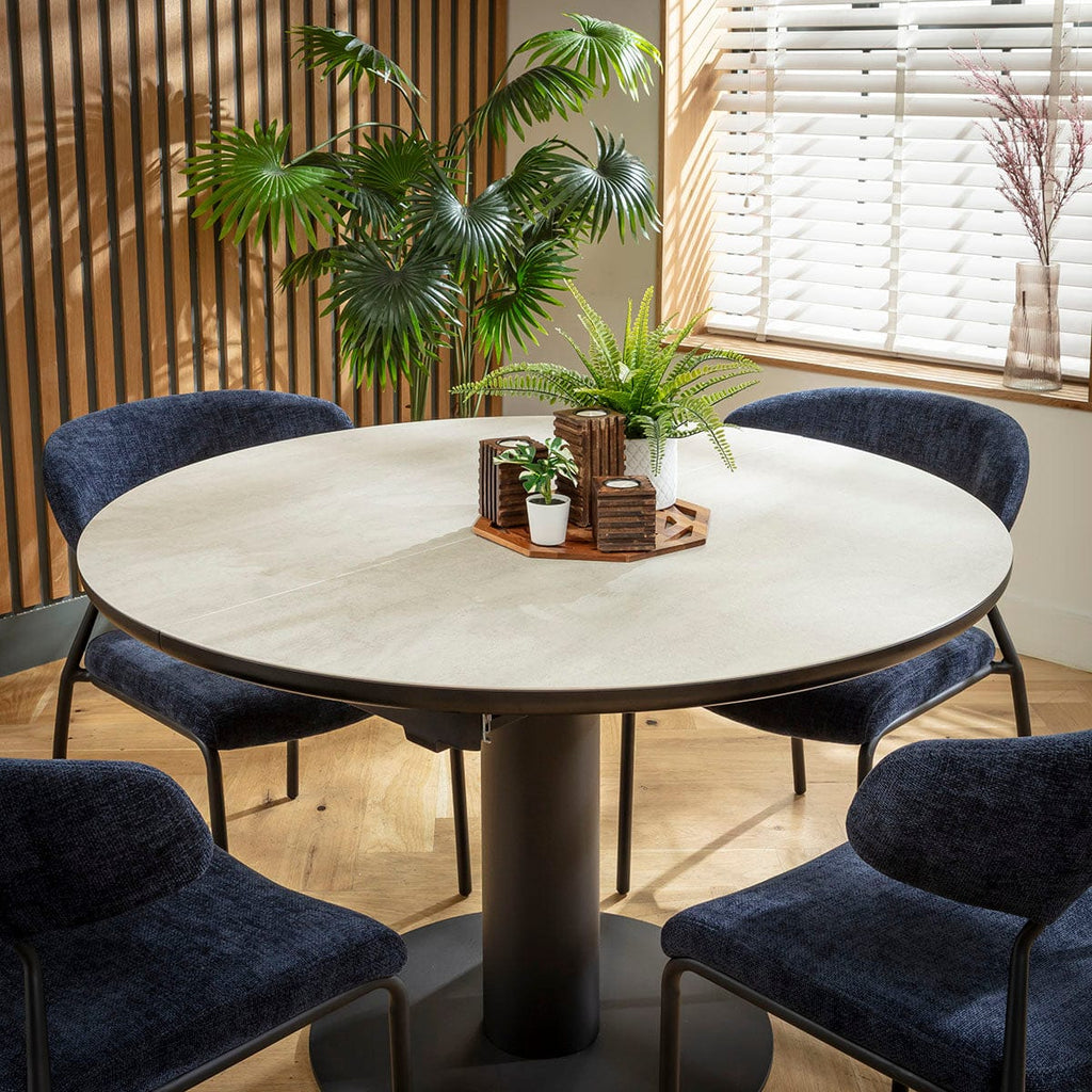 Ensemble de salle à manger rond extensible 4 places Oscar &amp; Venus en céramique bleue et gris clair