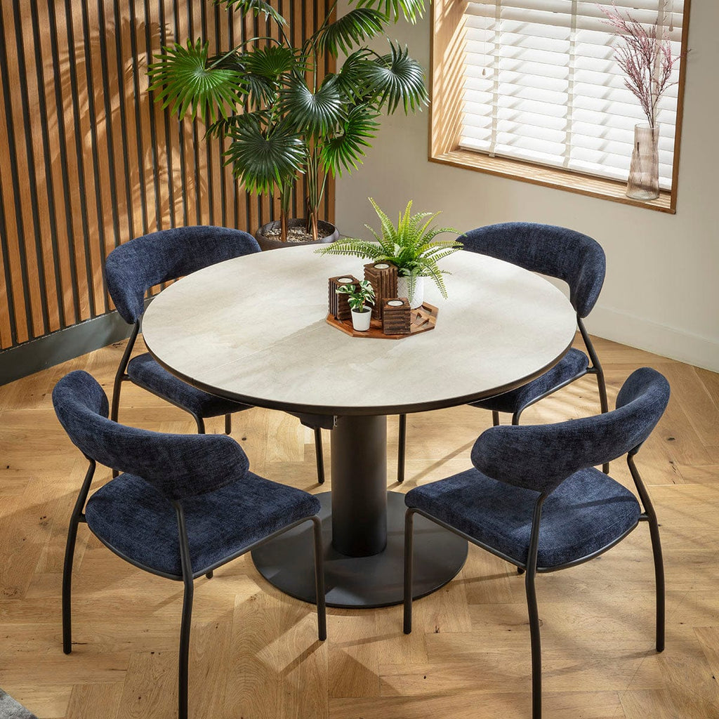 Ensemble de salle à manger rond extensible 4 places Oscar &amp; Venus en céramique bleue et gris clair